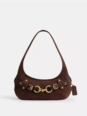 NWT Coach Chocolate Brown Suede Ergo Bag with Gold Hardware